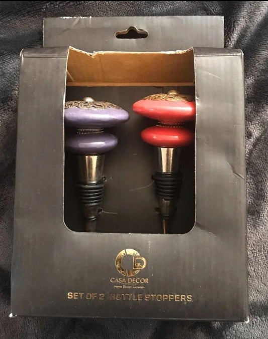 Beautiful Set Of Ceramic Door Knob Cork Purple And Red Wine Stoppers