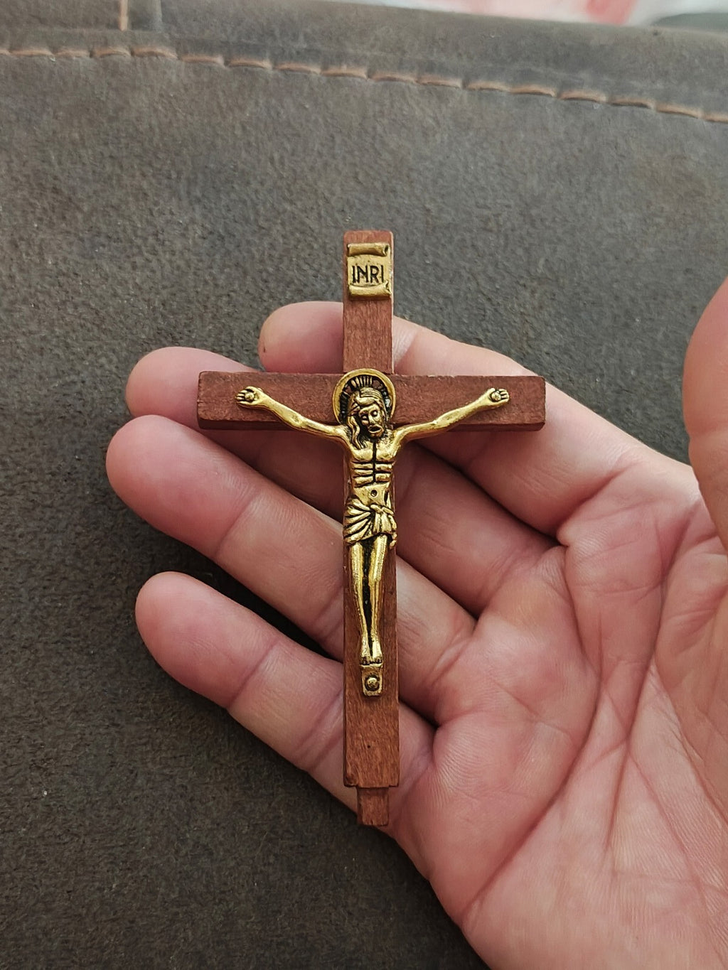 1970s Gold Tone Sacred Heart South Missions Wooden Altar Crucifix