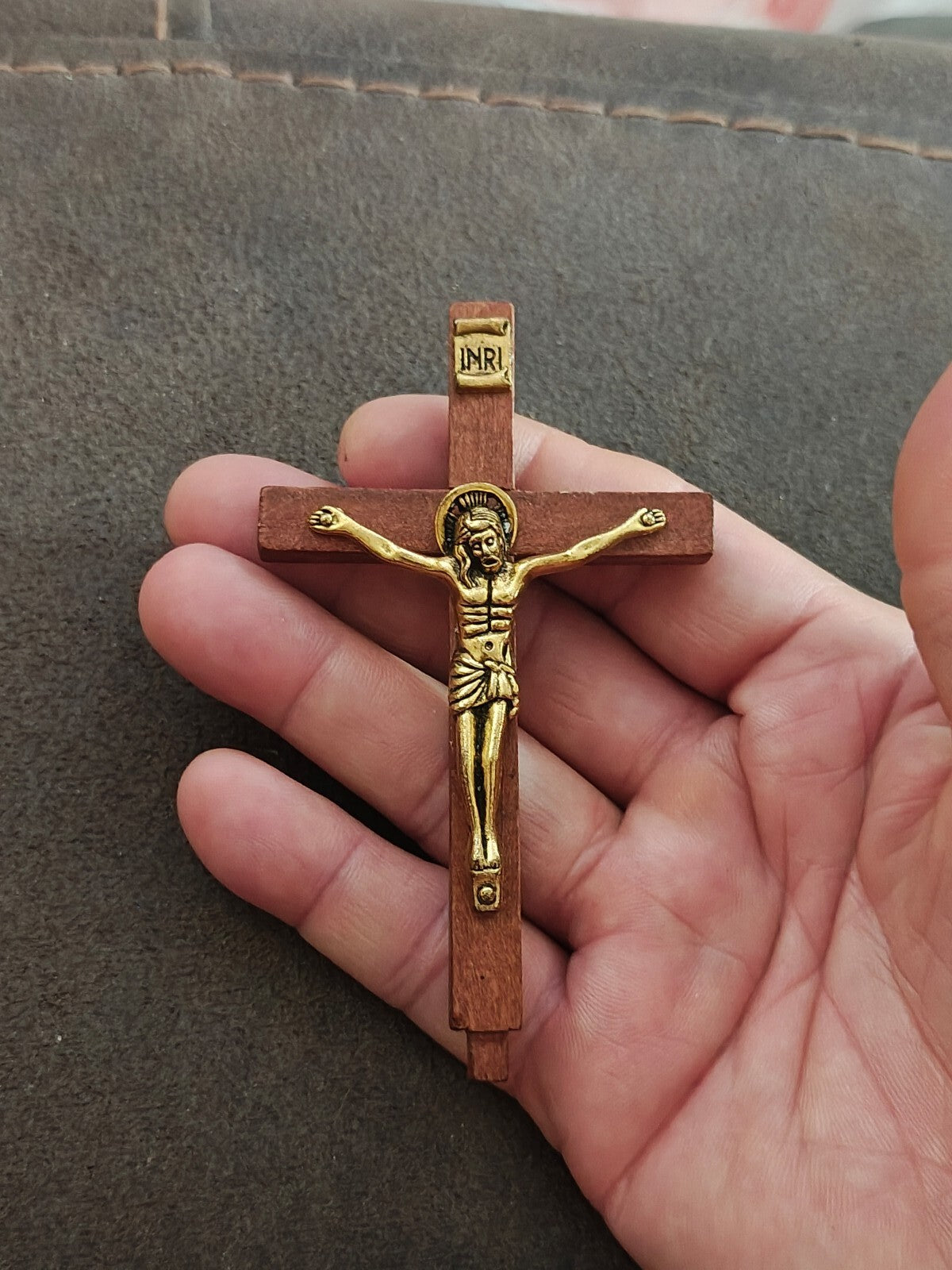 1970s Gold Tone Sacred Heart South Missions Wooden Altar Crucifix