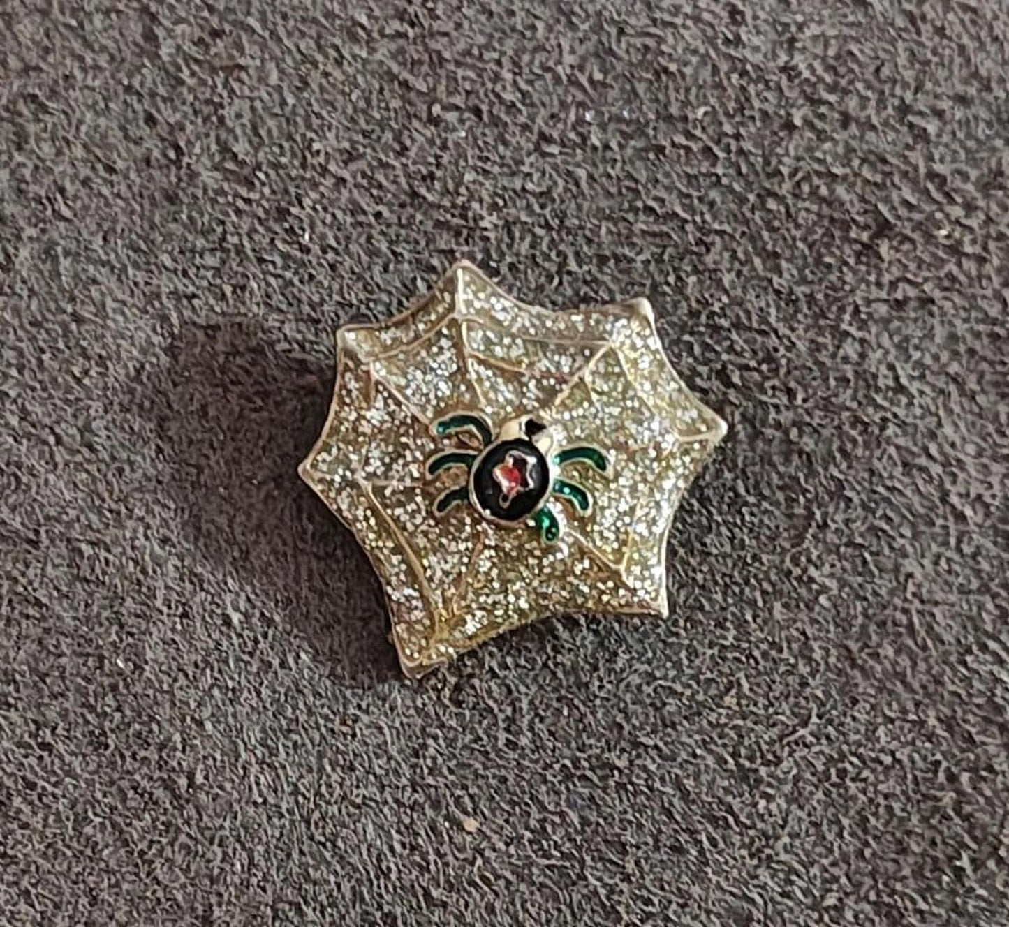 Black Widow Spider in Glitter Web Enamel Pin Brooch