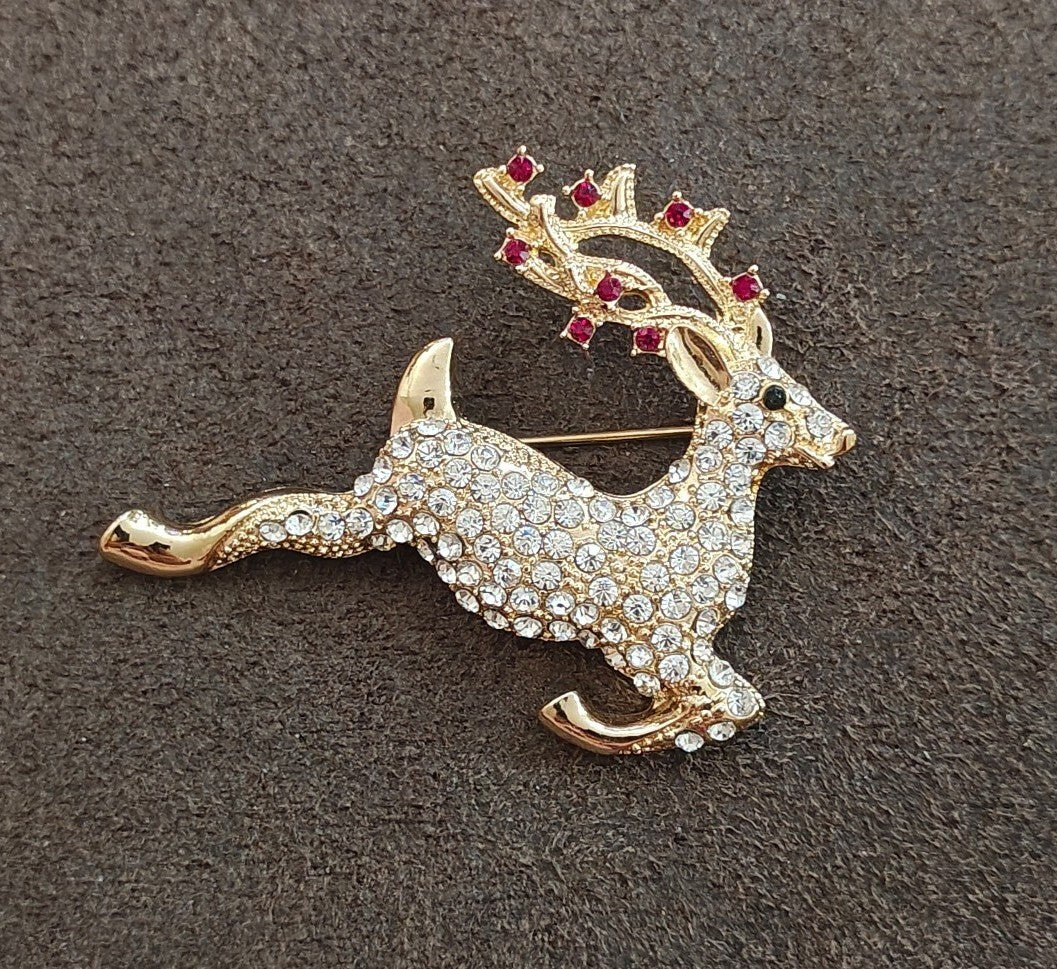 1980s Monet Reindeer Rhinestones Brooch