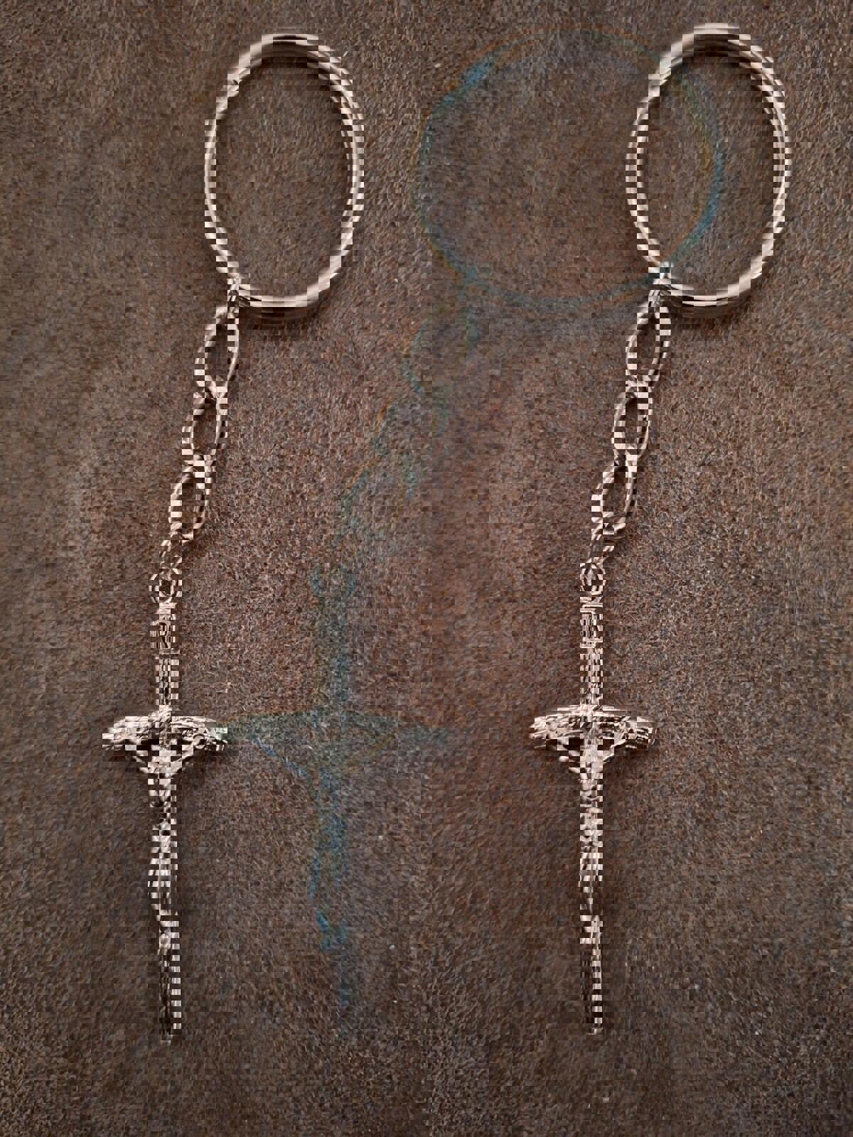 Religious Silver Tone Crucifix/Cross Keychain/Keyring
