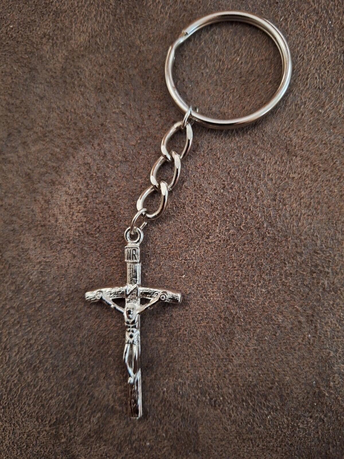 Religious Silver Tone Crucifix/Cross Keychain/Keyring