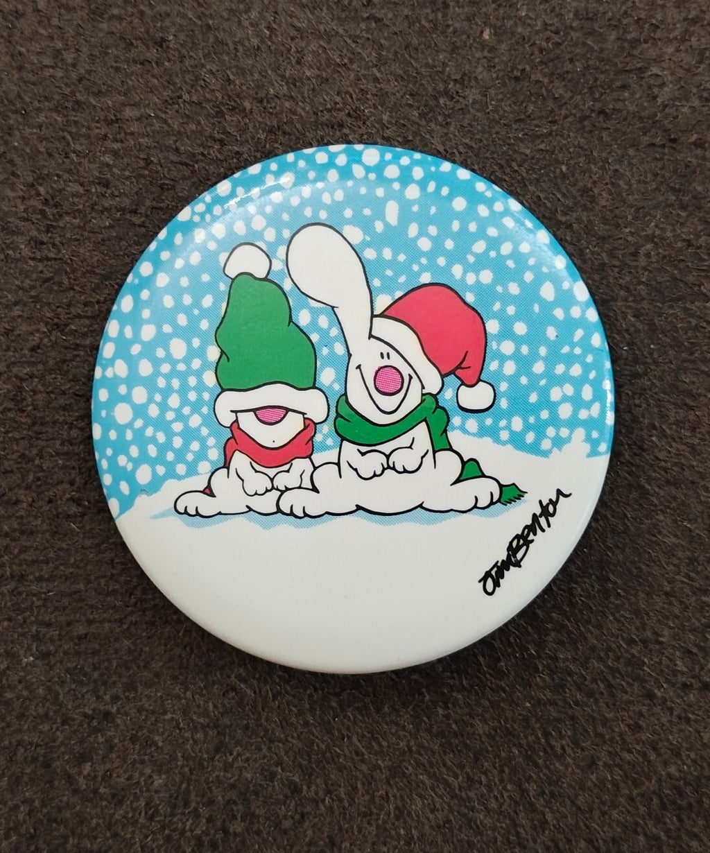 1980s Rare Jim Benton Christmas Pinback/Pinbutton