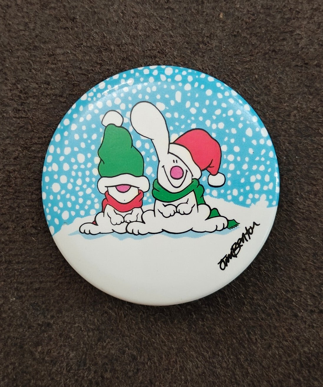 1980s Rare Jim Benton Christmas Pinback/Pinbutton