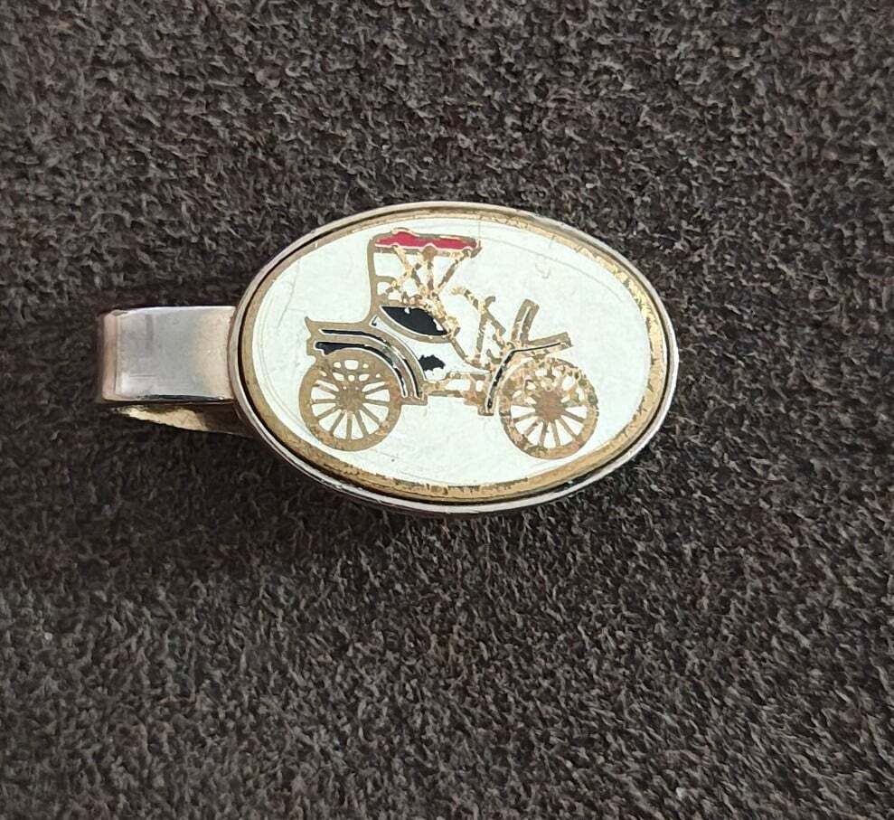 1960s Gold Tone Antique Car Tie Bar/Tie Clip