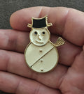 1980s Gold Tone Enamel Holiday Snowman Brooch