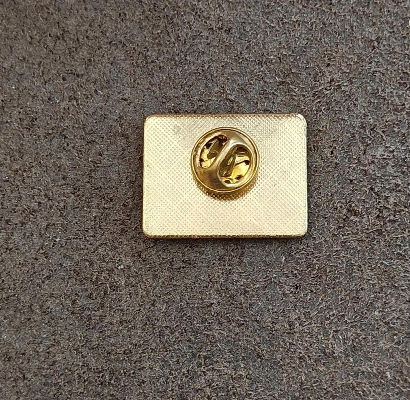 Gold-tone pin back with round metal clasp attachment
