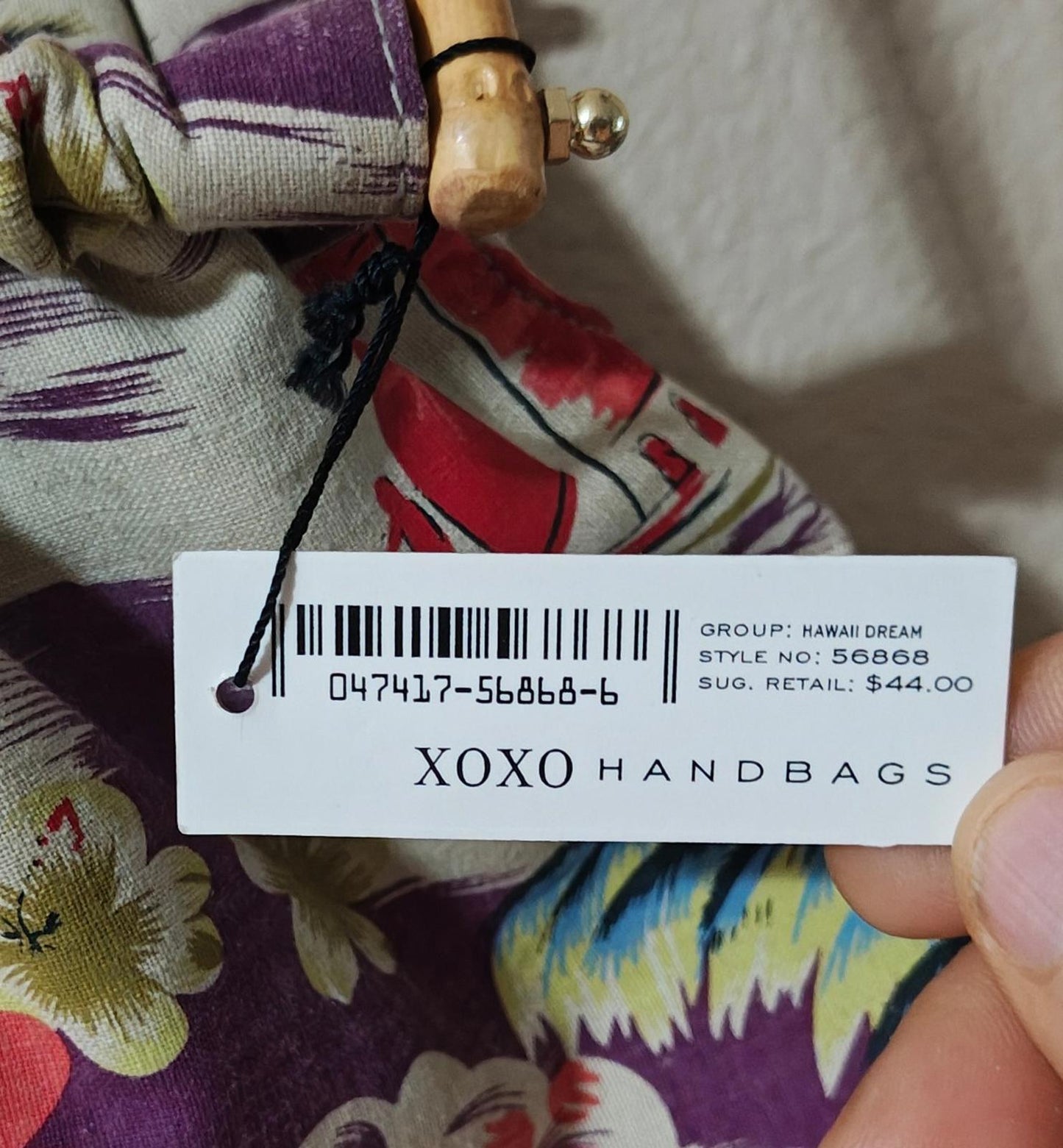 Pretty XOXO Hawaiian Tiki Tropical Retro Cloth Handbag/Purse Like New With Tags.