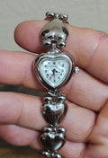 1990s Shannons Heart-Shaped Silver Tone Link Bracelet Statement Ladies Watch