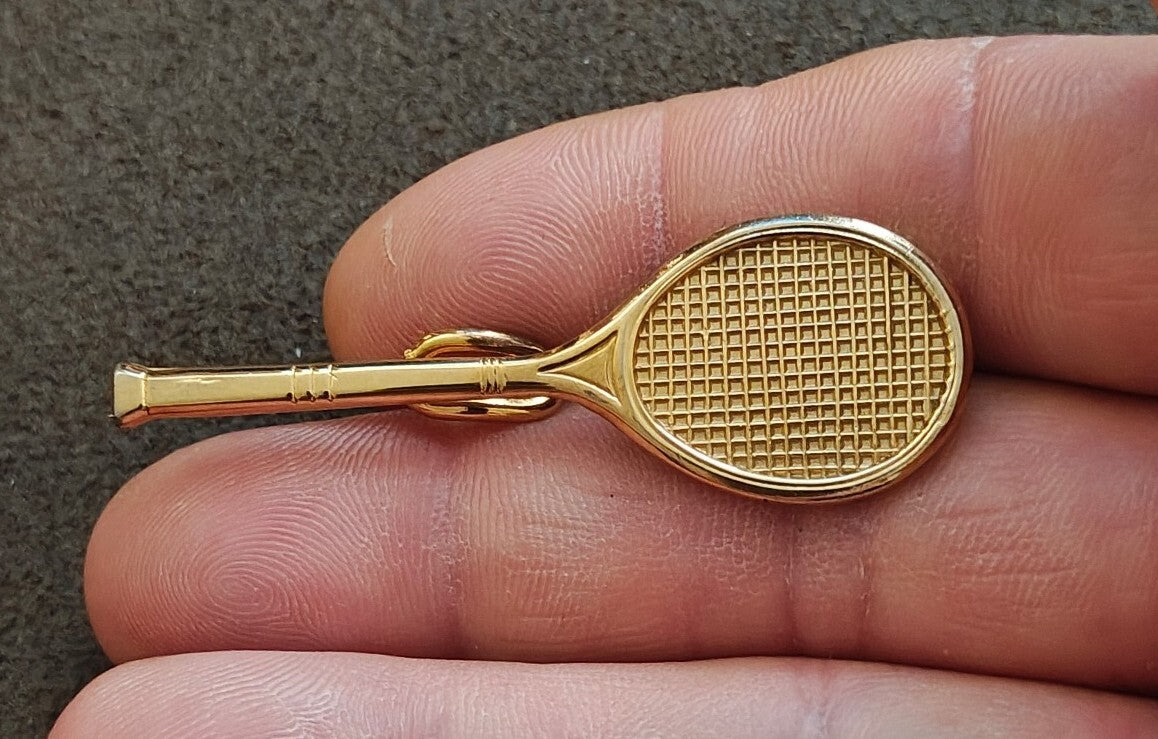 1960s Gold Tone Tennis Racket Wire Loop Tie Bar Clip