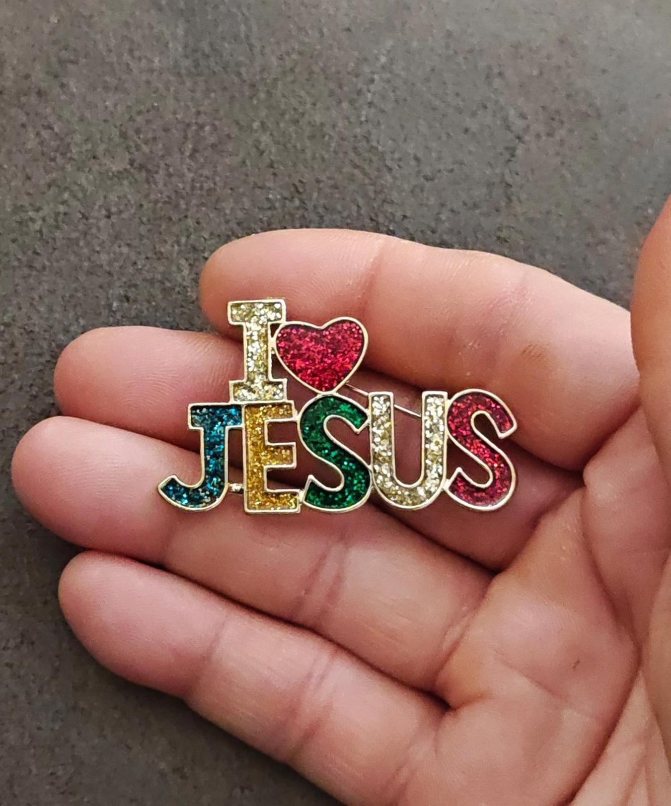 1990s I Love Jesus Rainbow Colors Glitter  Enamel Brooch Pin