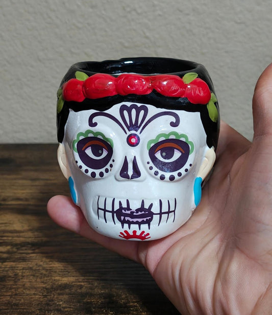 Hand Painted Sugar Skull/Day of The Dead Ceramic Planter/Cup