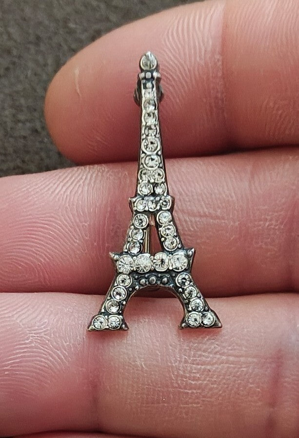 Sparkling Crystal Rhinestones Eiffel Tower Silver Tone Brooch Pin
