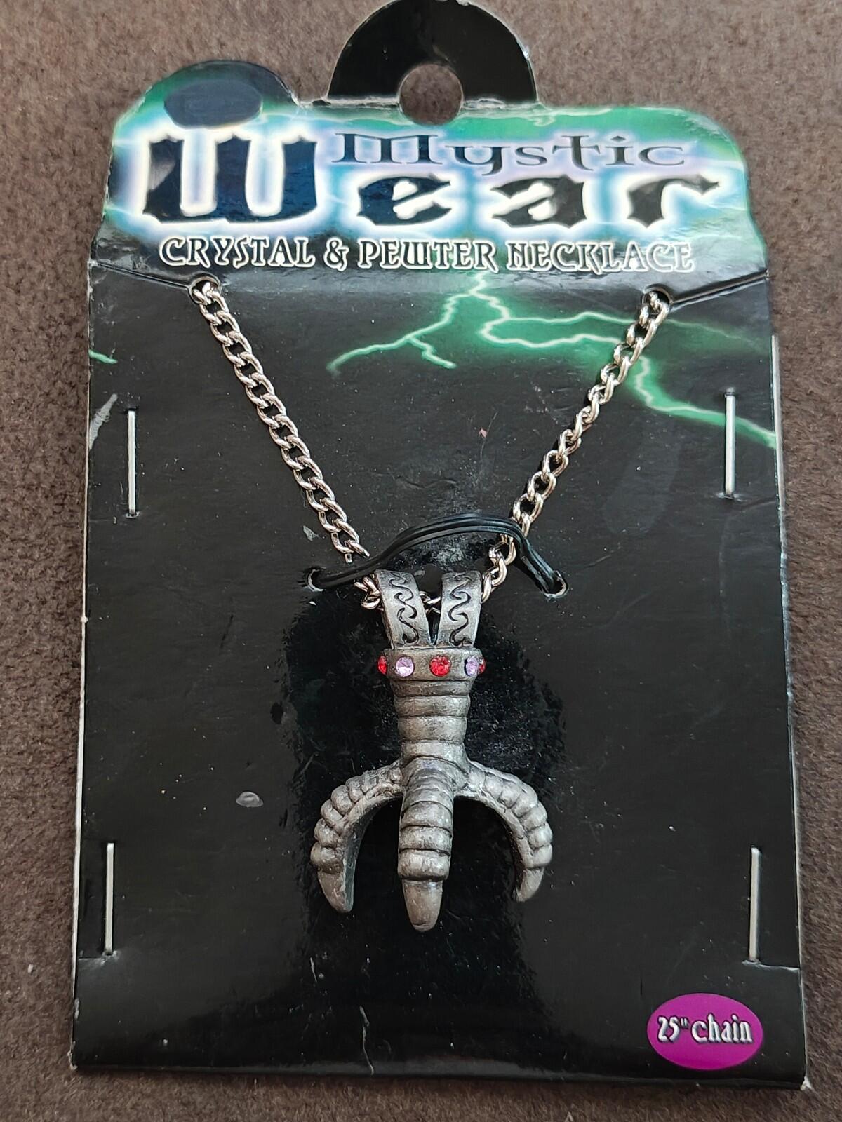 2003 Mystic Wear Crystal & Pewter Dragon Claw Pendant Necklace New