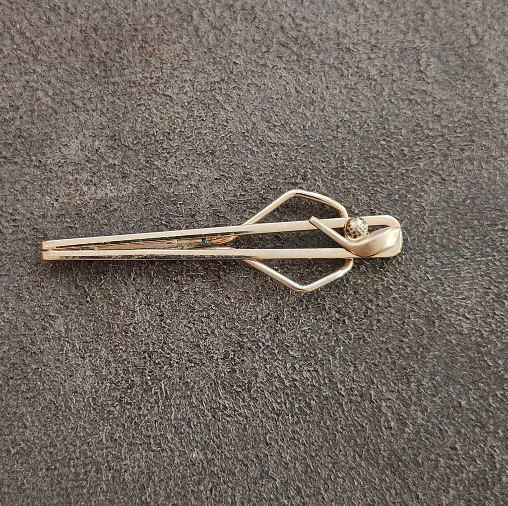 1950s Swank Golf Ball & Club Gold Tone Tie Clip