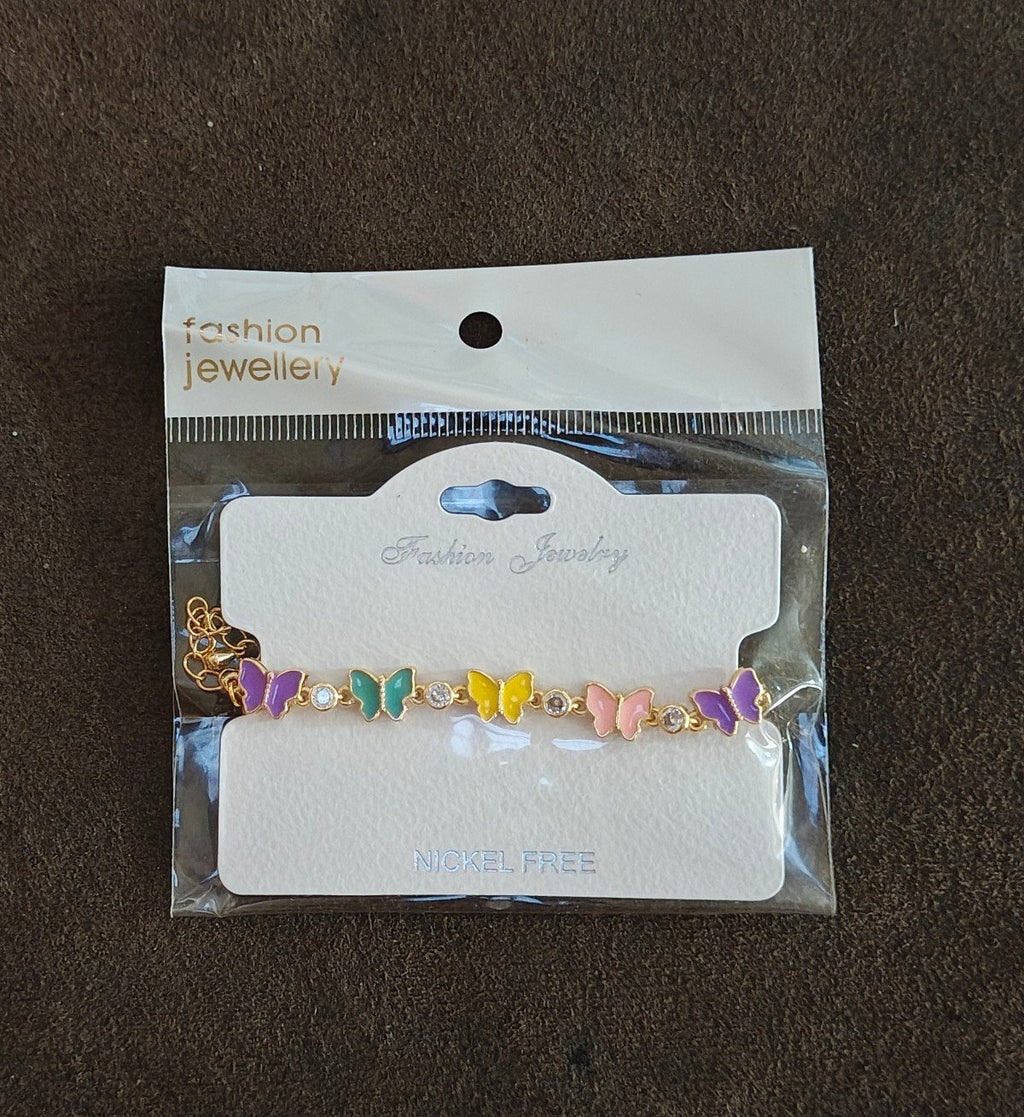 Gold Tone Enamel Butterfly Charm Bracelet New.