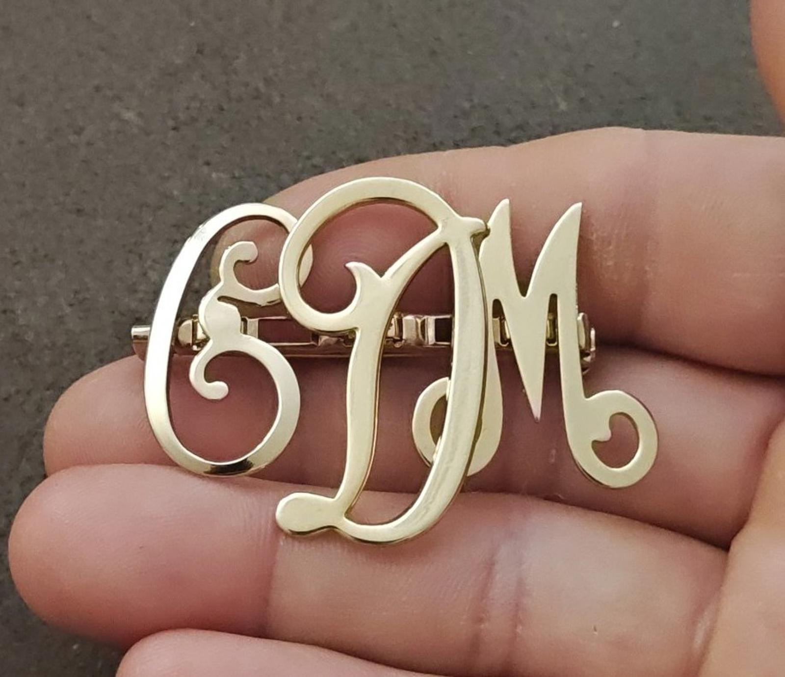 1950s Monogram Initial EDM Gold Tone Brooch Pin.