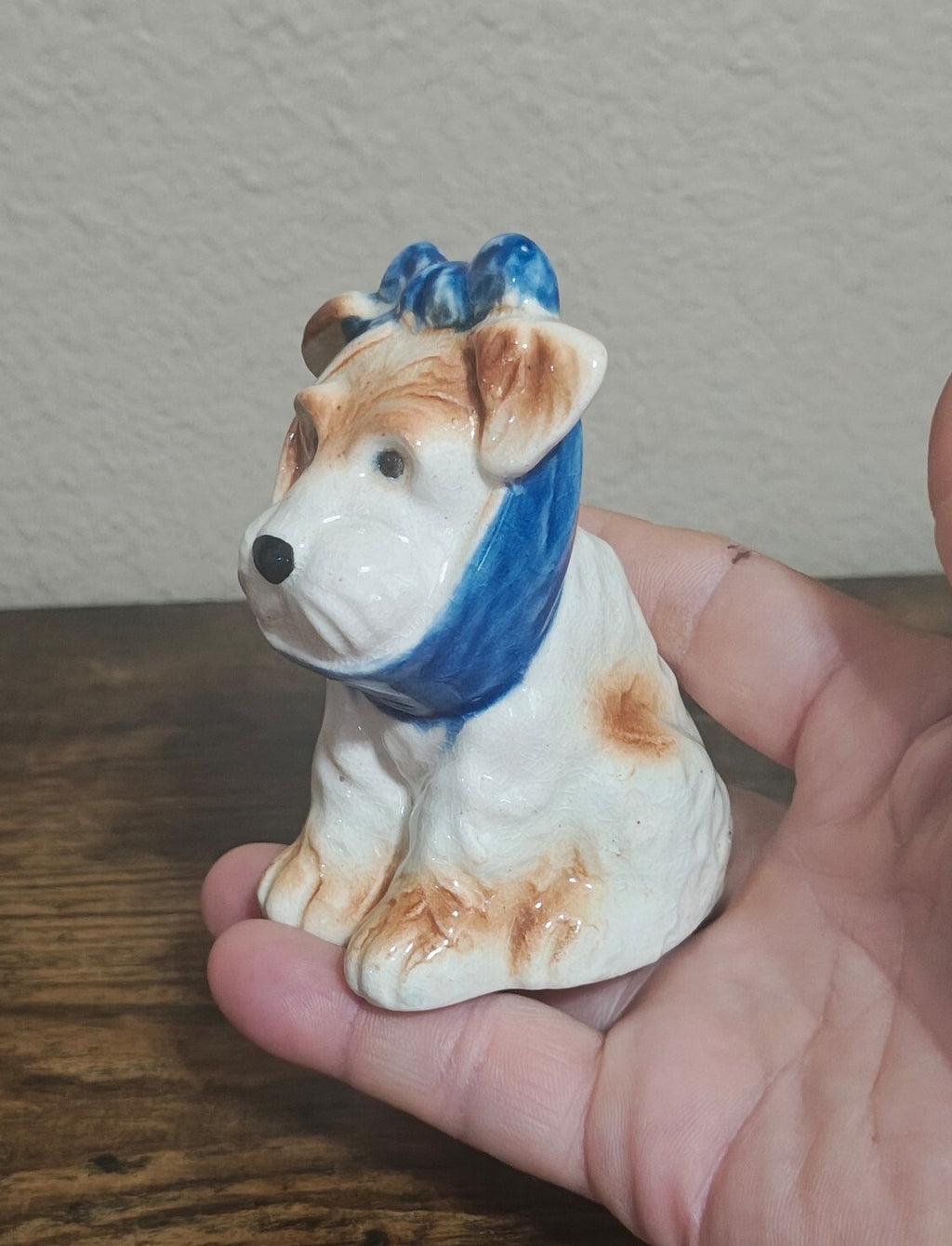 40s Made In Occupied Japan Porcelain Muggsy The Toothache Dog With Bow Figurine