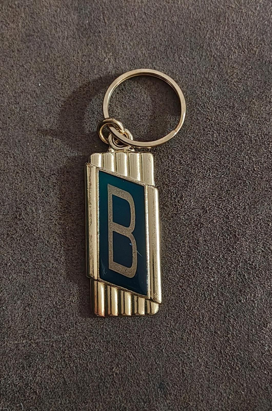 1970s Vintage Art Deco Style Crownmark Initial Letter "B" Gold Tone Keychain