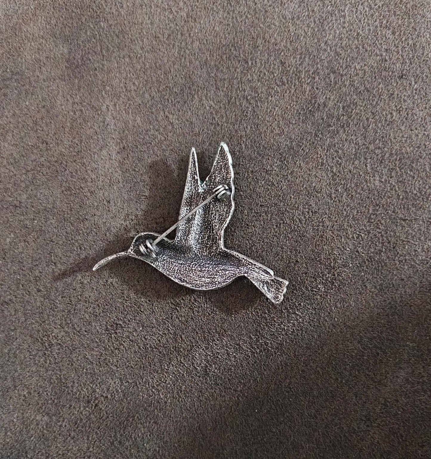 1980's Vintage Silver Tone With Rhinestones Enamel Hummingbird Brooch Pin