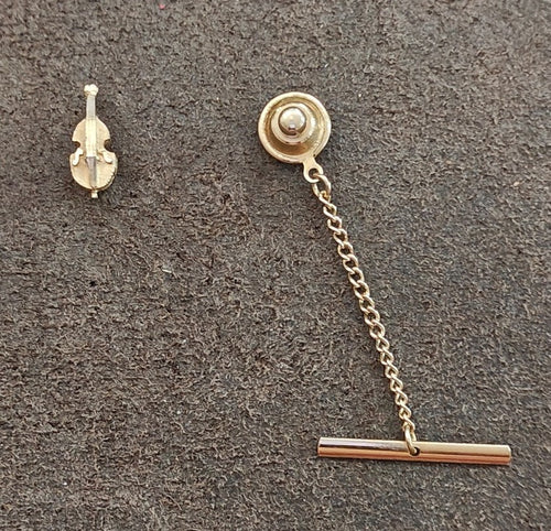 1950s/60s Swank Gold Tone Cello/Violin Tie Tack/Lapel Pin