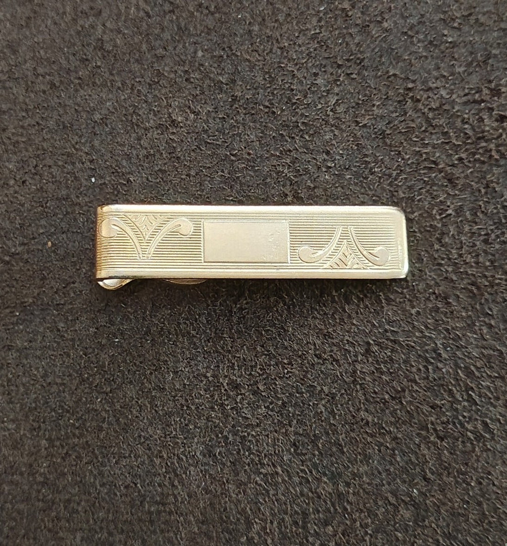 1950s/60s Gold Tone Etched Tie Bar Clip