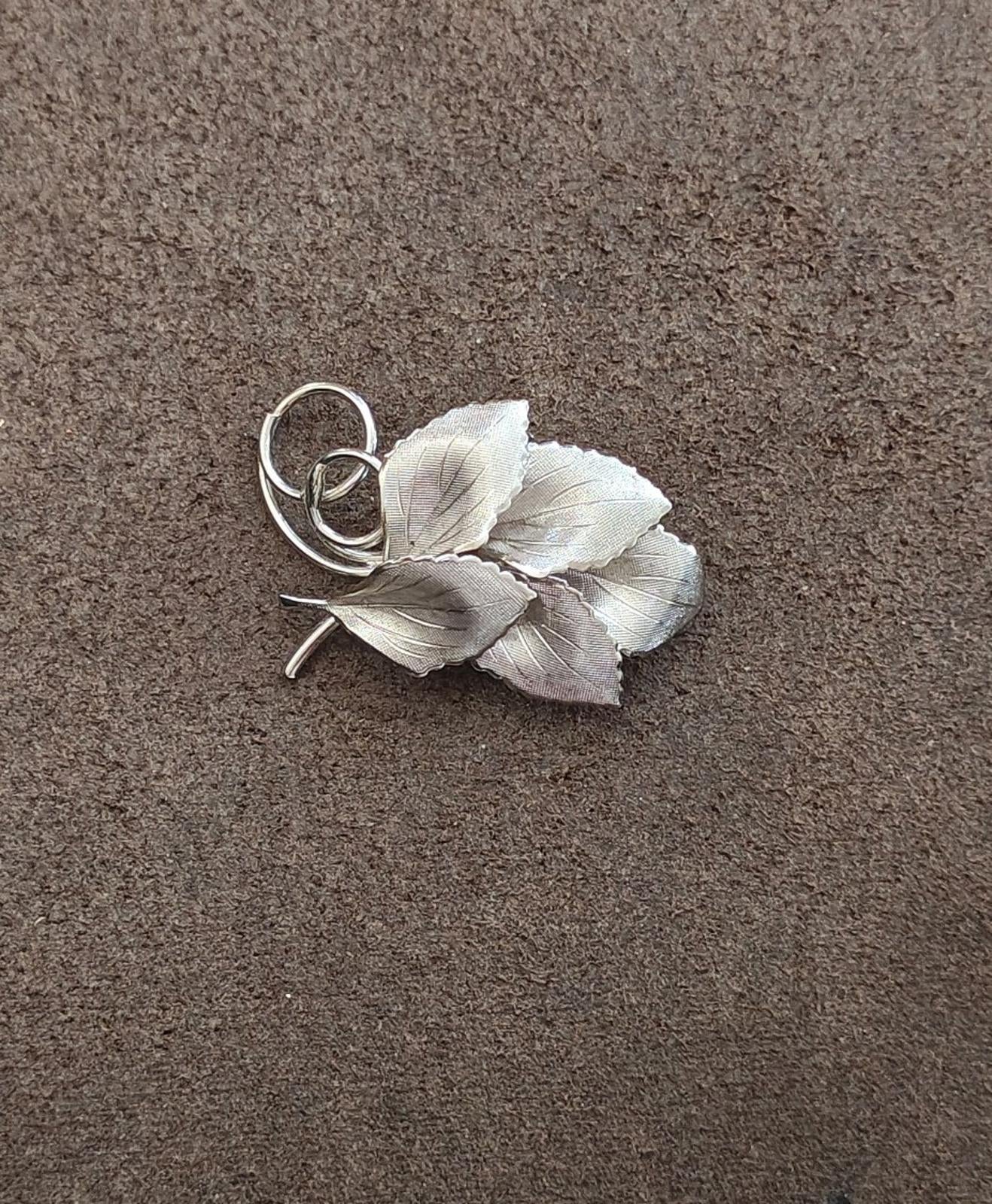 1960s Polished Finish Silver Tone Bunch of Leaves Textured Brooch