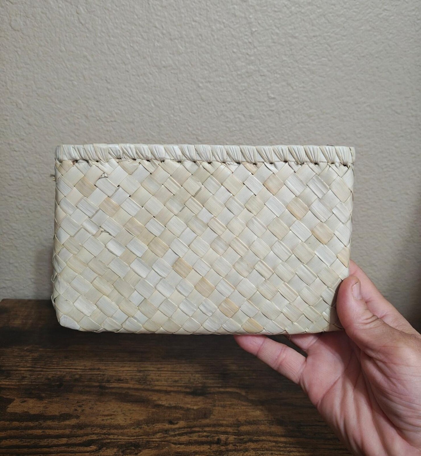 Traditional Handwoven Souvenir Pouch With Wooden Philippine Tarsier Emblem