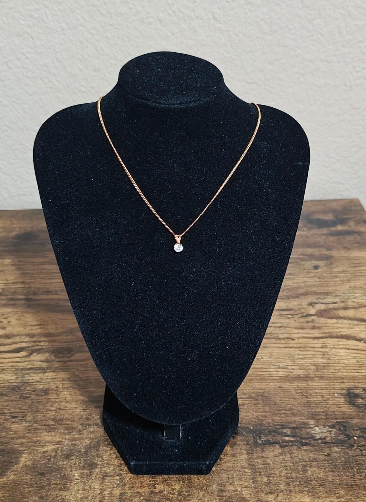 1980s Vintage Unsigned Clear Crystal Gold Tone Pendant Necklace