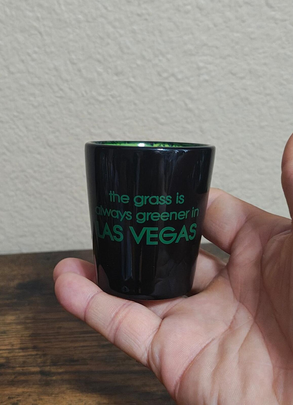 The Grass Is Always Greener Las Vegas Green & Black Shot Glass