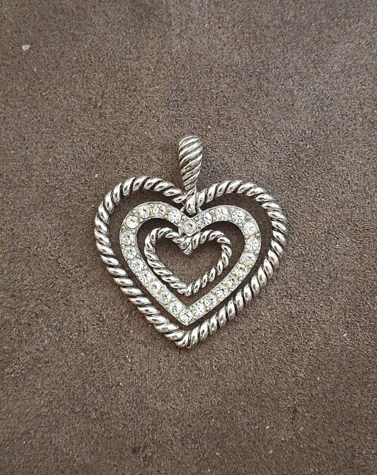 Vintage Rope Style Three Hearts With Sparkly Rhinestones Silver Tone Dan