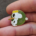 1970s Peanuts Snoopy Baseball Cloisonné Gold Tone Enamel Pin.