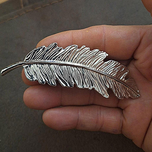 1980s Silver Tone Feather Leaf Hair Barrette Hair Clip