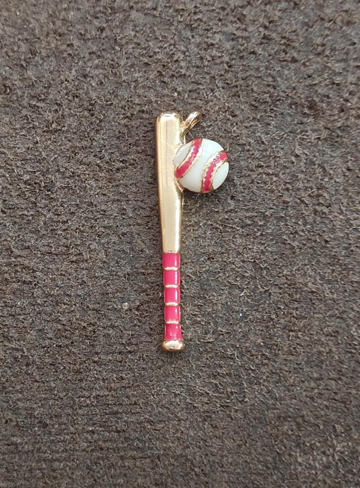 1980s Gold Tone With Red Enamel Baseball Bat & Ball Charm