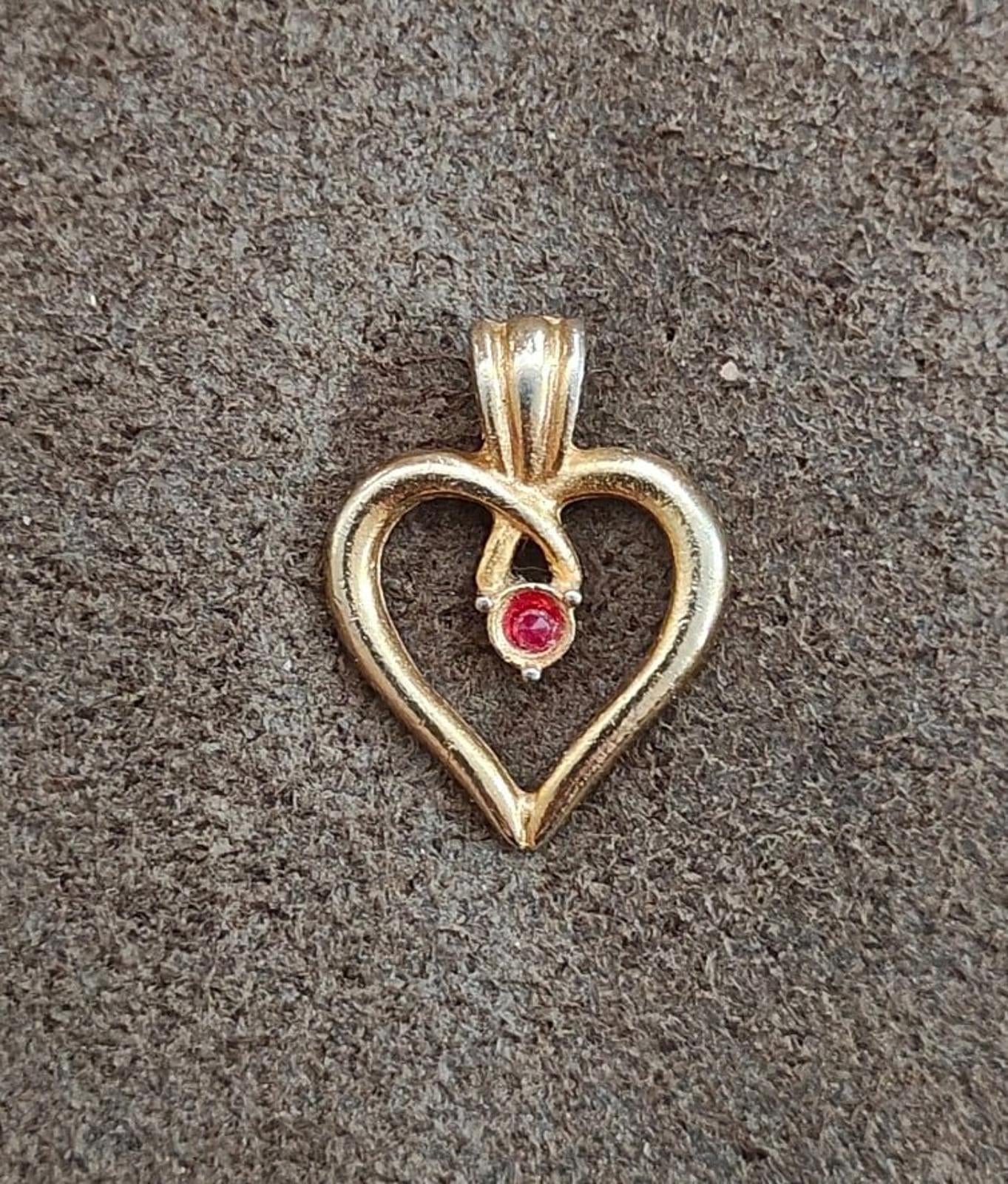 1980's Coquette Open Heart Gold Tone With Red Gem Pin