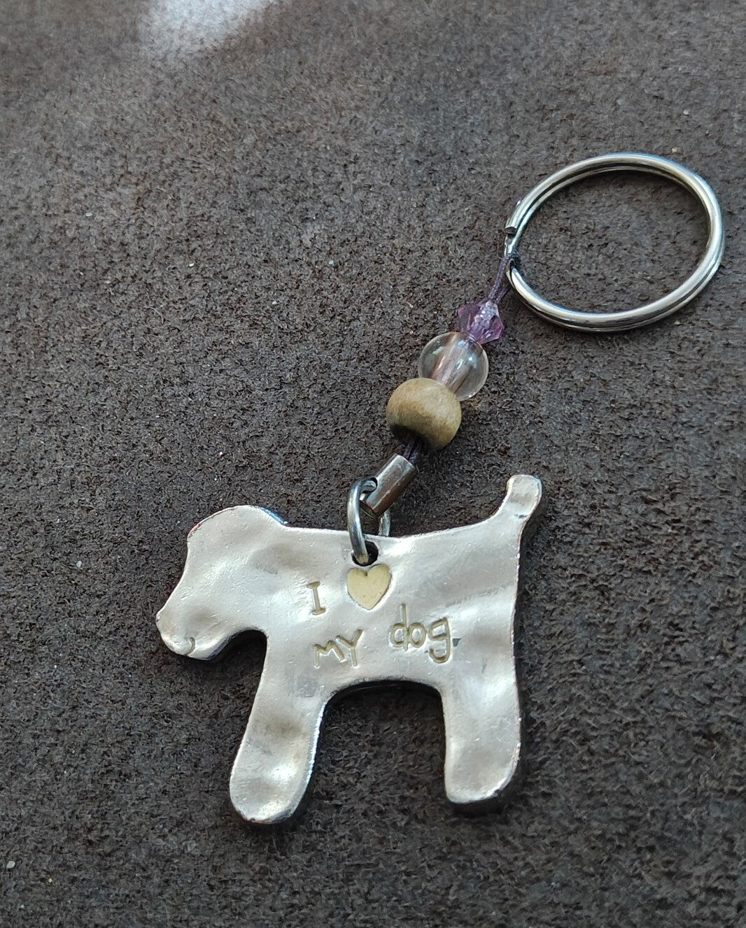 Silver Tone Handmade "I Love My Dog"  Dog Keychain With Bead Accents