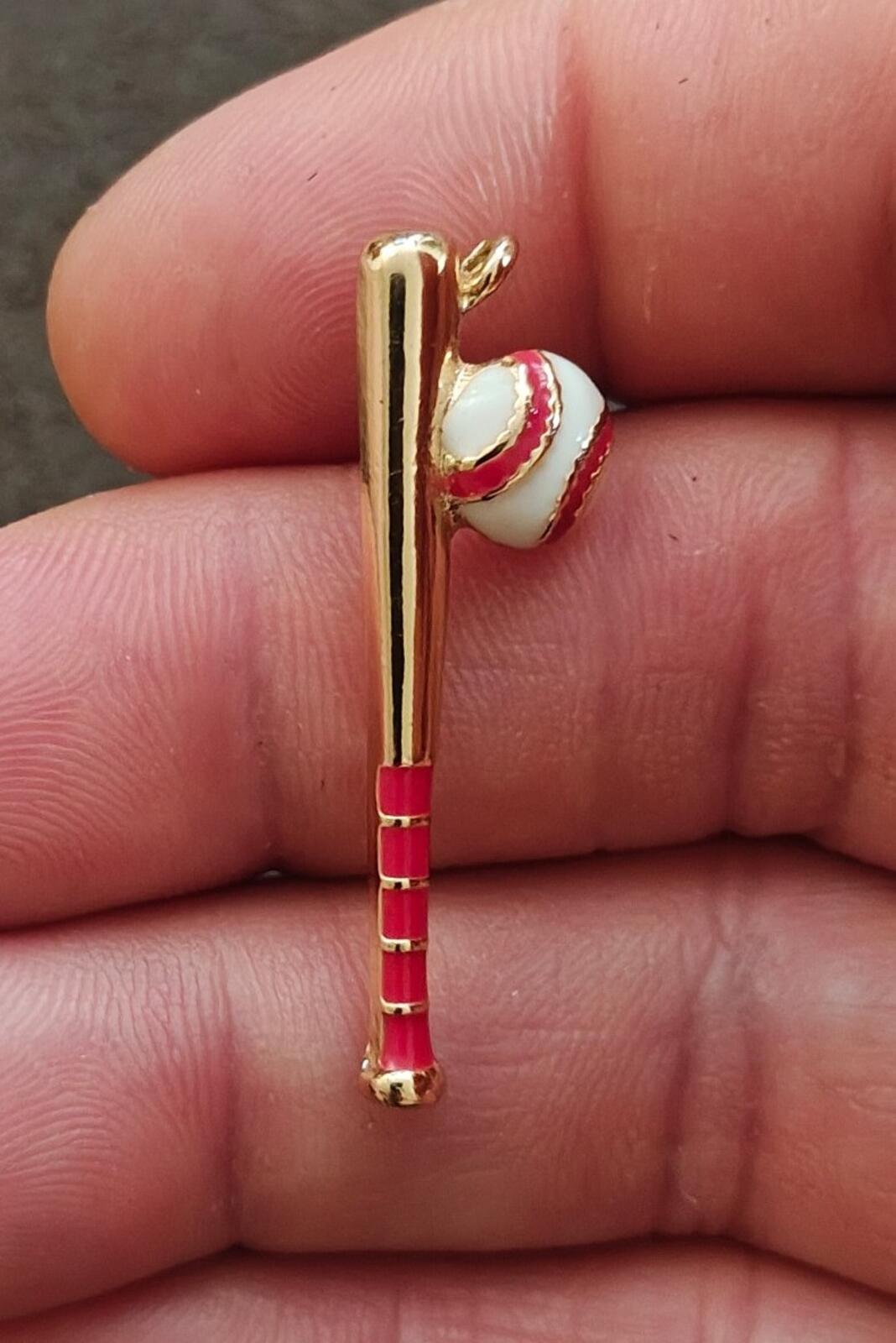 1980s Gold Tone With Red Enamel Baseball Bat & Ball Charm