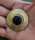 1980's Round Swirl & Black Lucite Resin Cabochon Scarf Clip