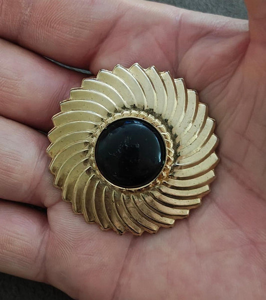 1980's Round Swirl & Black Lucite Resin Cabochon Scarf Clip