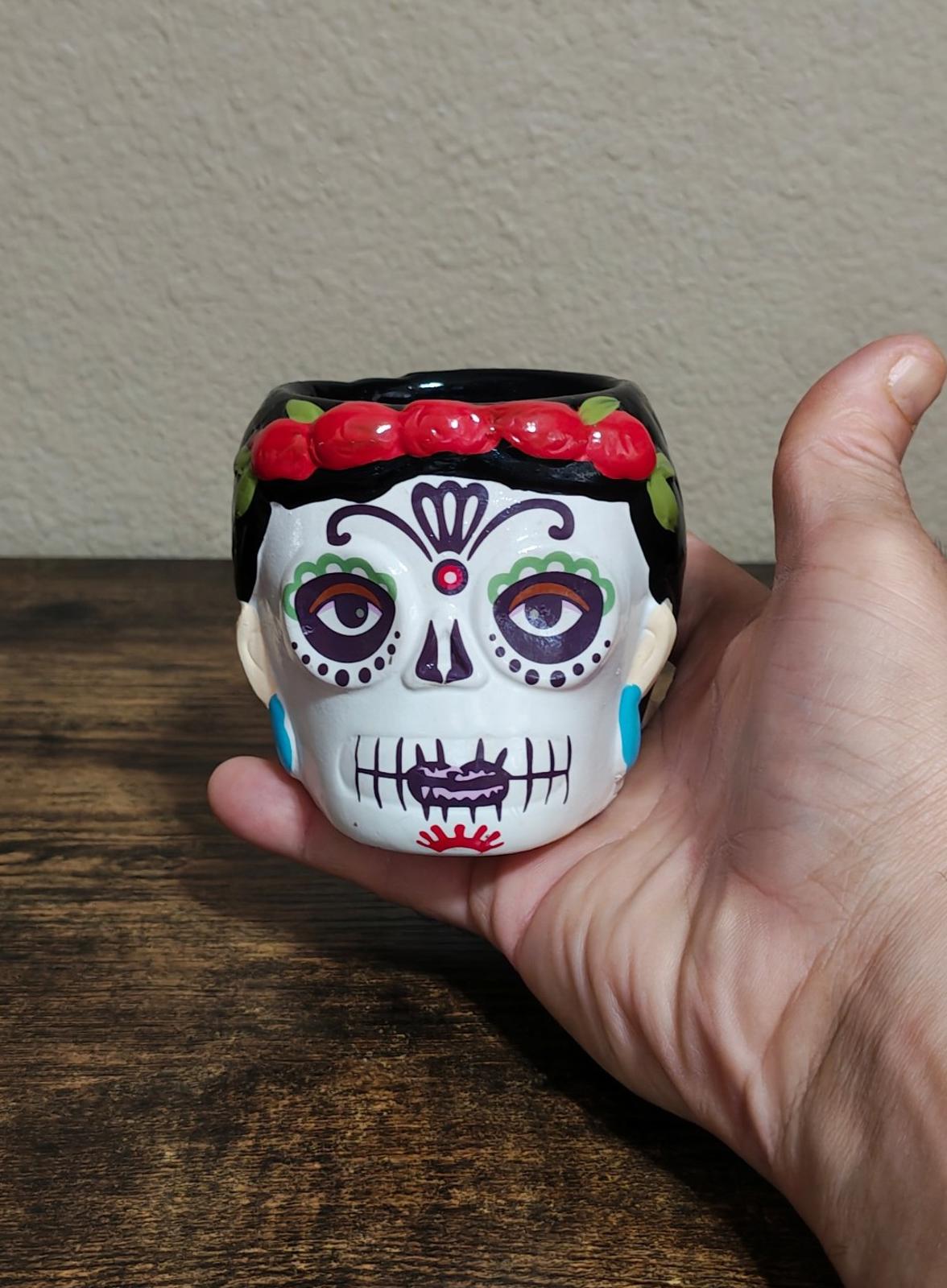 Hand Painted Sugar Skull/Day of The Dead Ceramic Planter/Cup