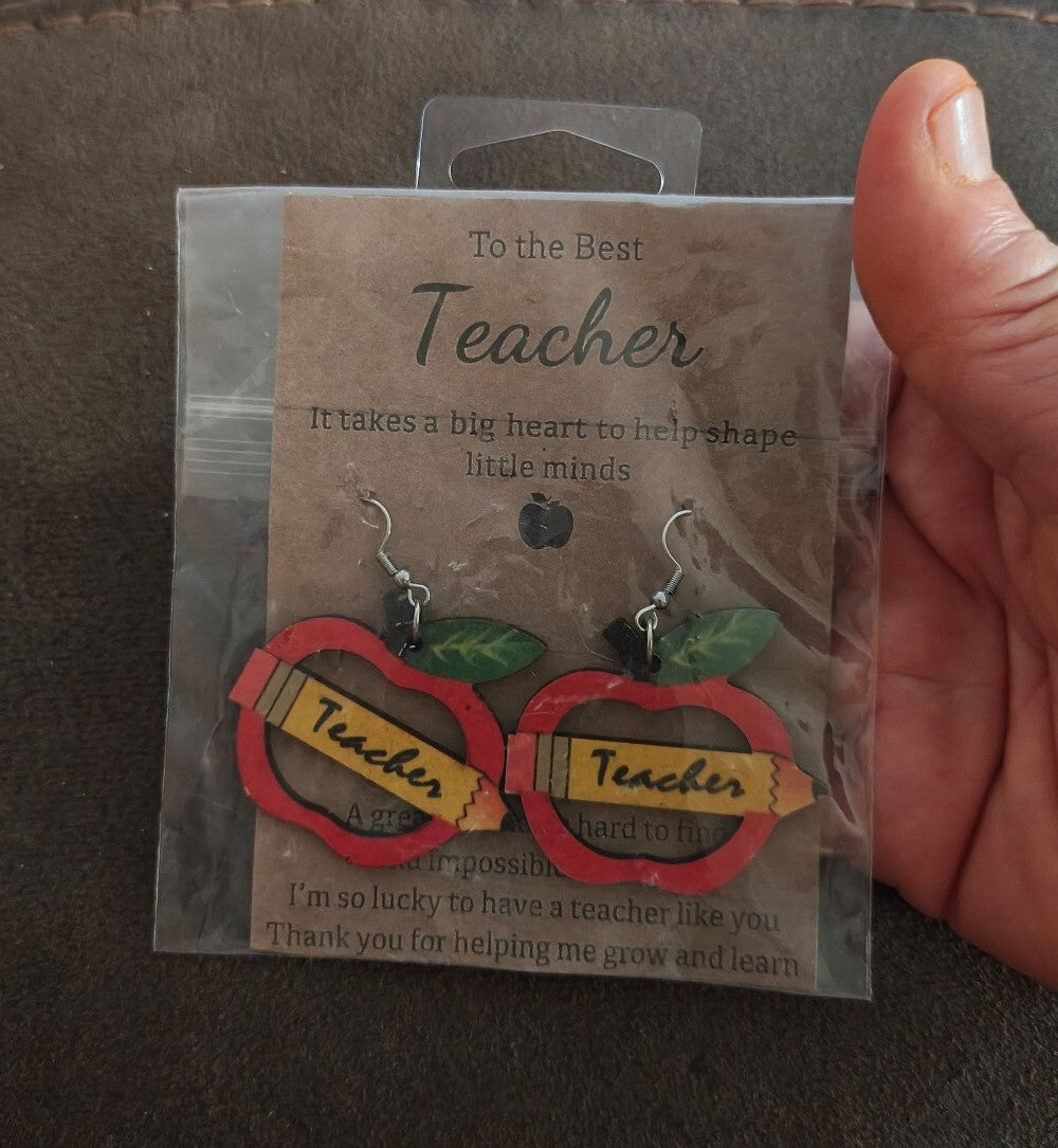 Lightweight Wooden Teacher Appreciation Dangle Earrings New