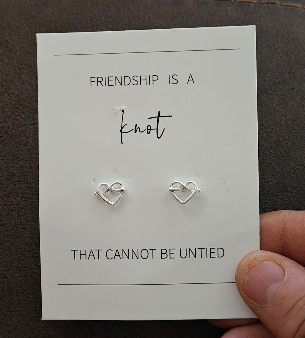 Friendship Knot Heart Stud Earrings New On Card