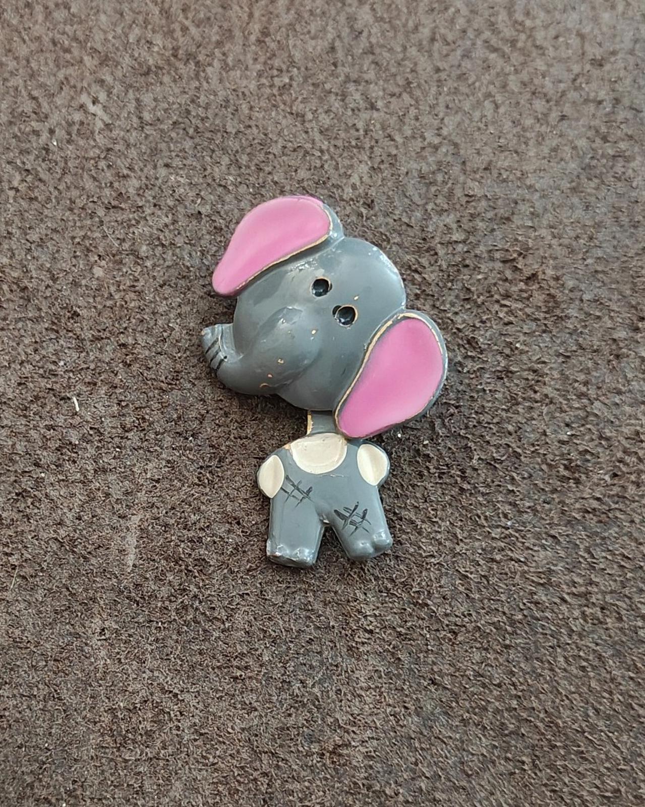 1970s/80s Metal Articulated Grey, White and Pink Enamel Elephant Brooch