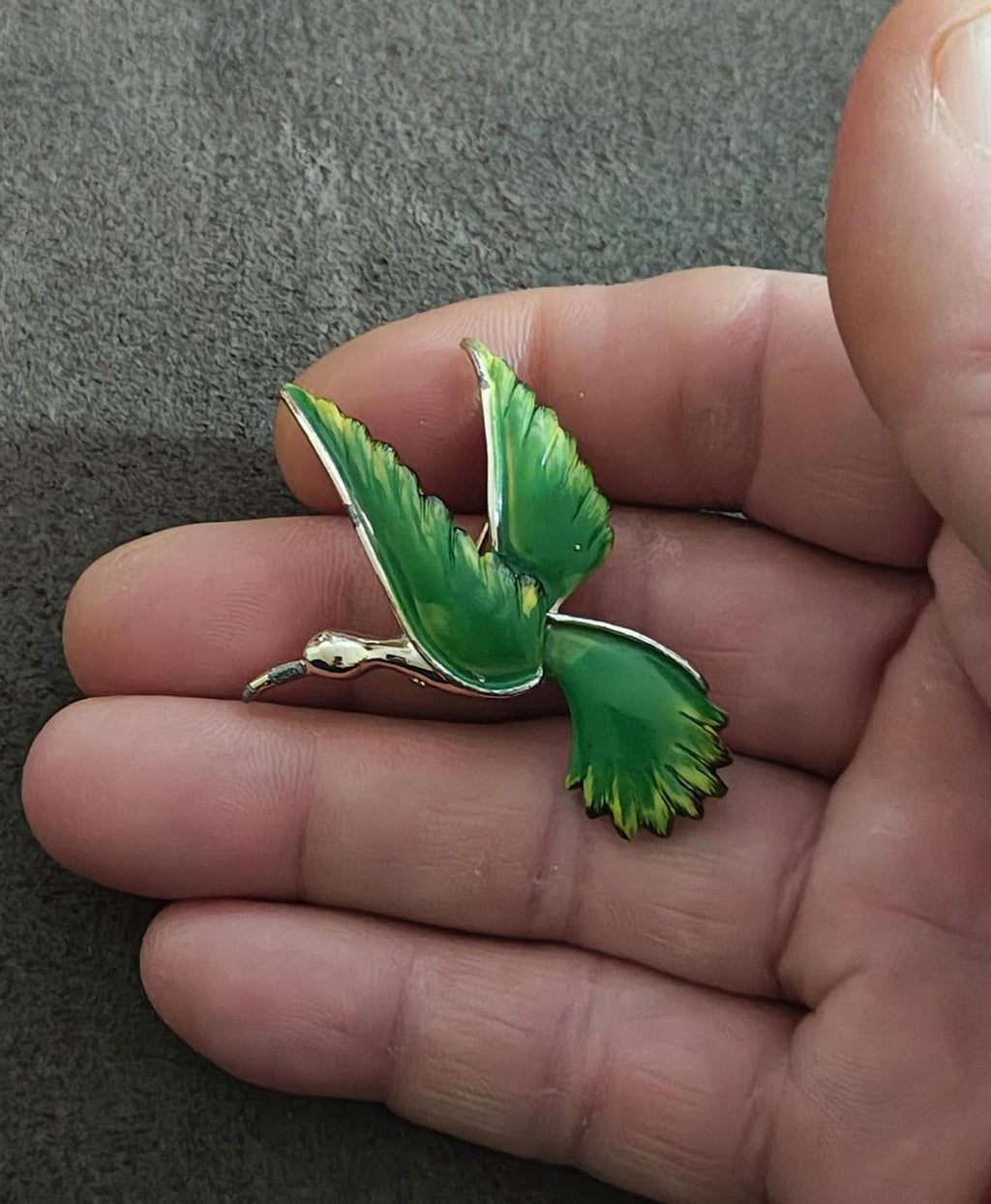 1980's Vintage Signed Gerry's Gold Tone Green Enamel Bird Brooch Pin
