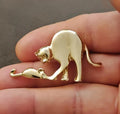 1980s Gold Tone With Clear Rhinestone Cat Chasing Mouse Brooch