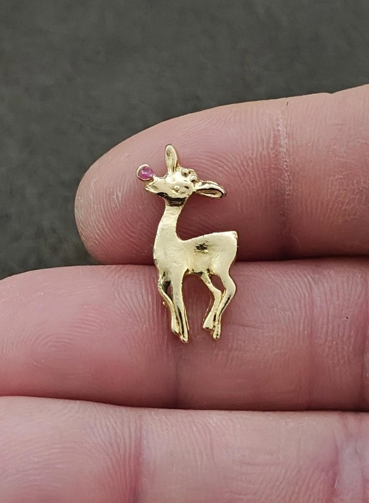 80s Rudolph Red Nosed Reindeer Harriet Carter Genuine Ruby 24k GEP Pin