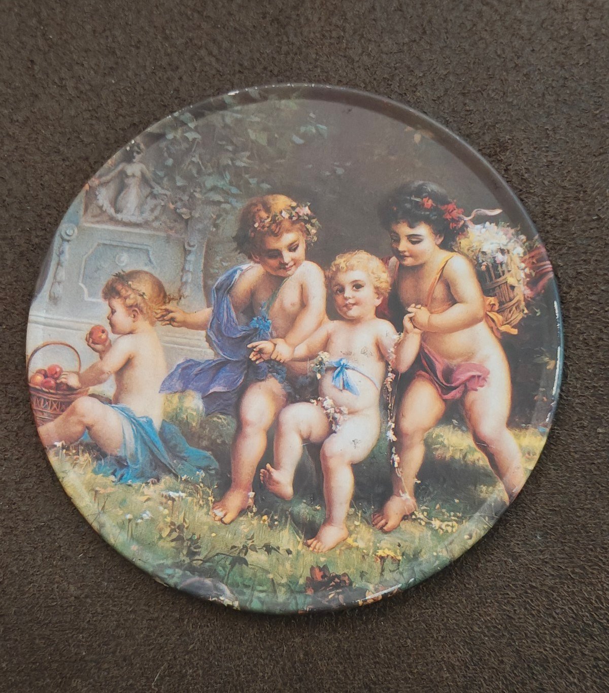Trippie’s Inc 1995 Cherubs at Play Metal Coaster - Hans Zabateri Putti Angel Art