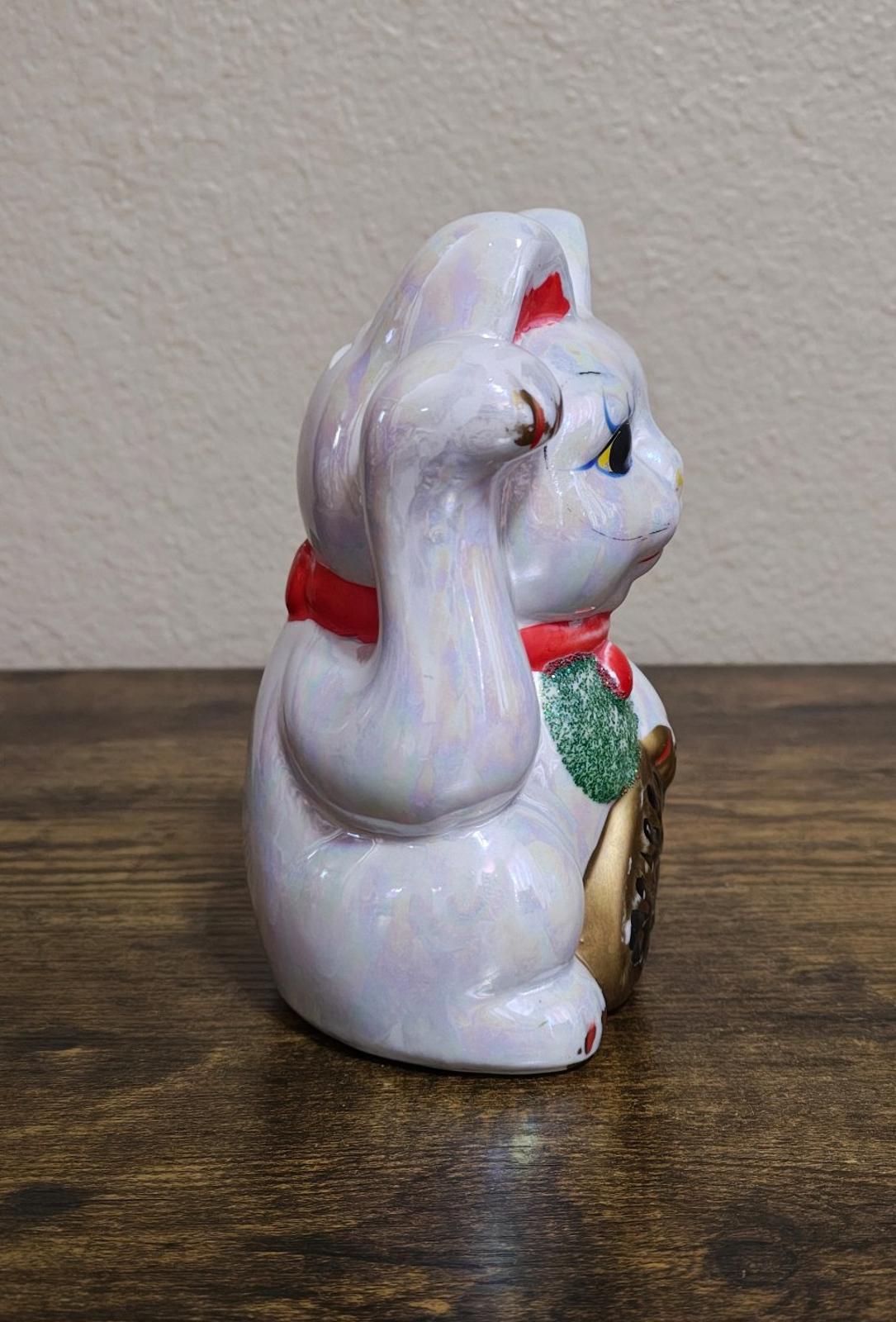 1990's Japanese Iridescent Maneki Neko Lucky Cat Ceramic Coin Bank