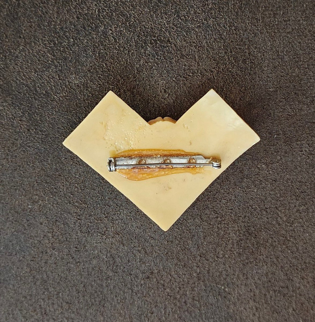 1930s/40s Molded Celluloid Floral V-Brooch Pin